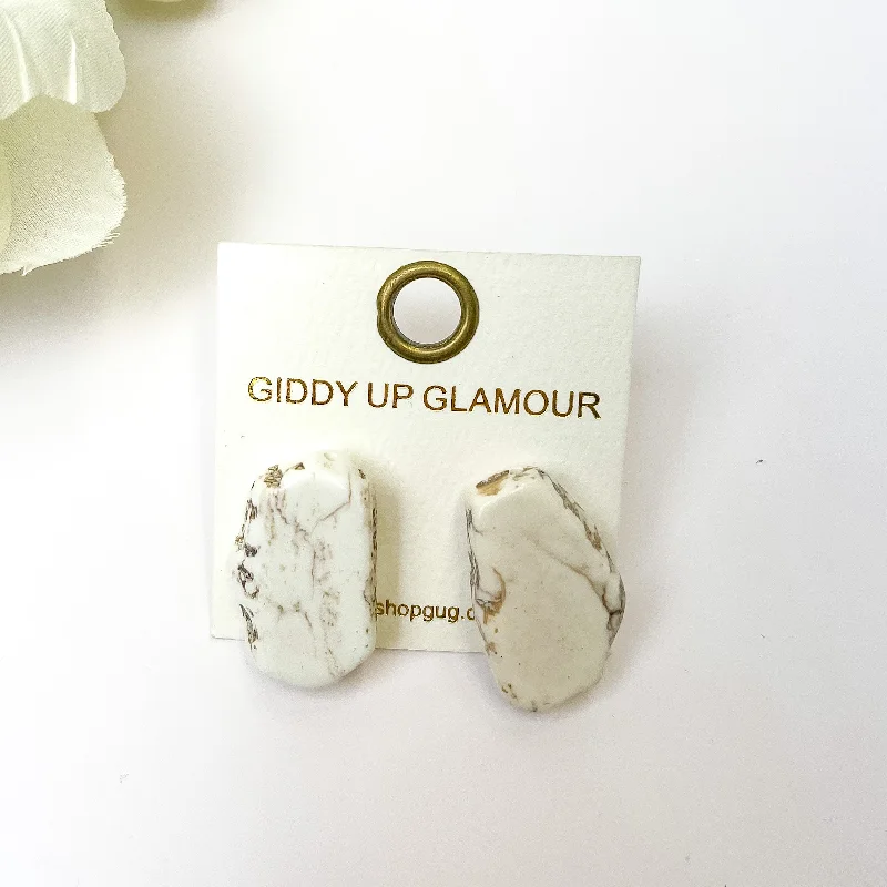 Artistic Earrings for Women-White Marbled Slab Stud Earrings