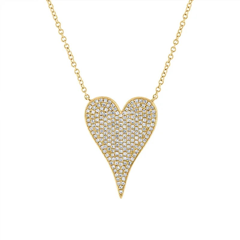 Classic Crystal Necklace-14KT GOLD DIAMOND LARGE MODERN HEART NECKLACE