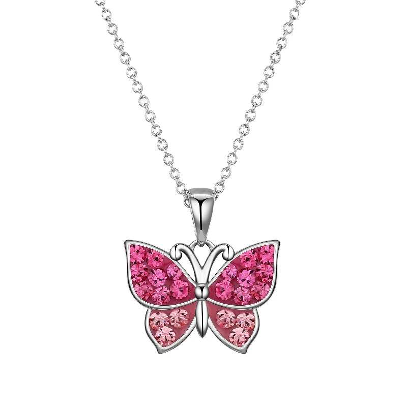 Unique Crystal Necklace-Crystal Butterfly Necklace - Pink