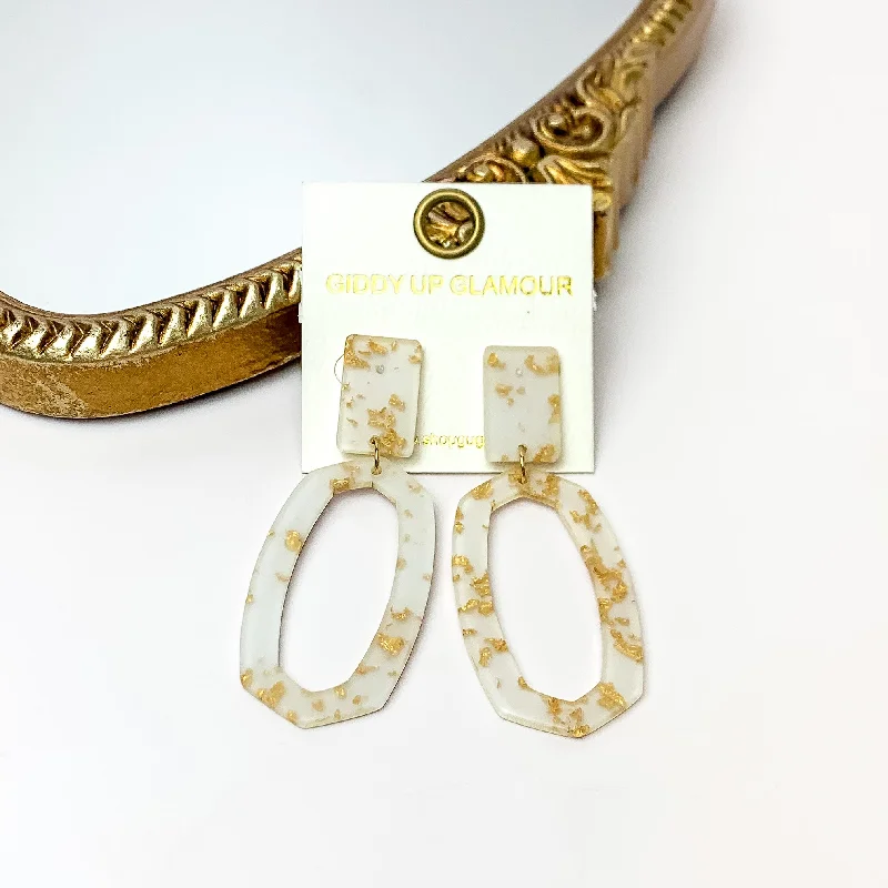 Designer Earrings for Special Occasions-Miami Marble Open Oval Earrings in Cream and Gold