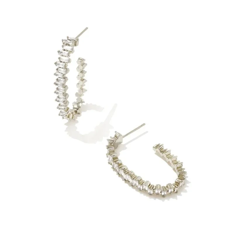 Sparkling Hoop Earrings-Kendra Scott | Juliette Silver Oval Hoop Earrings in White Crystal