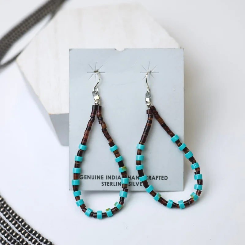 Chic Hoop Earrings-Corraine Smith | Navajo Handmade Turquoise Bead Teardrop Earrings