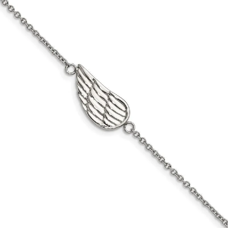 Women’s Wedding Bracelet-Stainless Steel Polished and Brushed with 1.25in ext. Angel Wing Bracelet