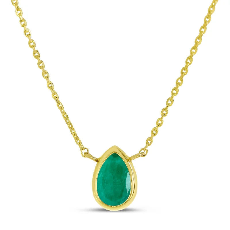 Personalized Chain Necklace-14K Yellow Gold 6x4mm Pear Shaped Emerald Birthstone Necklace