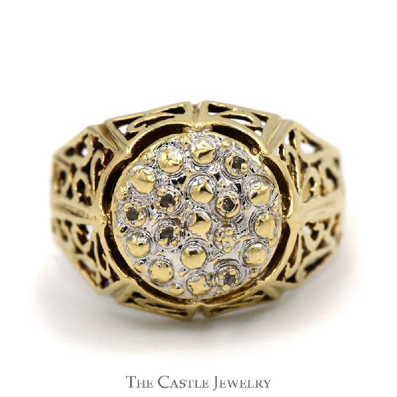 Custom Name Ring-Men's Kentucky Diamond Cluster Ring in 10k Yellow Gold