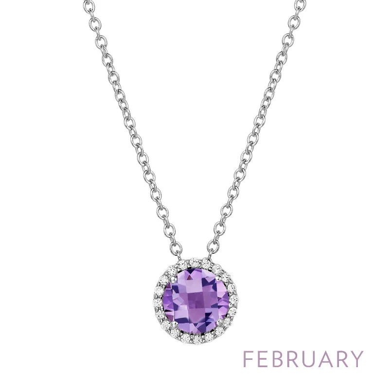 Bridal Necklace with Diamonds-Lafonn Simulated Diamond & Genuine Amethyst Birthstone Necklace - February BN001AMP