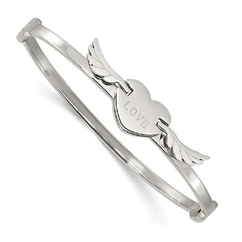 Elegant Wedding Bracelet for Bride-Stainless Steel Polished/Moveable Heart w/Wings Love Bracelet