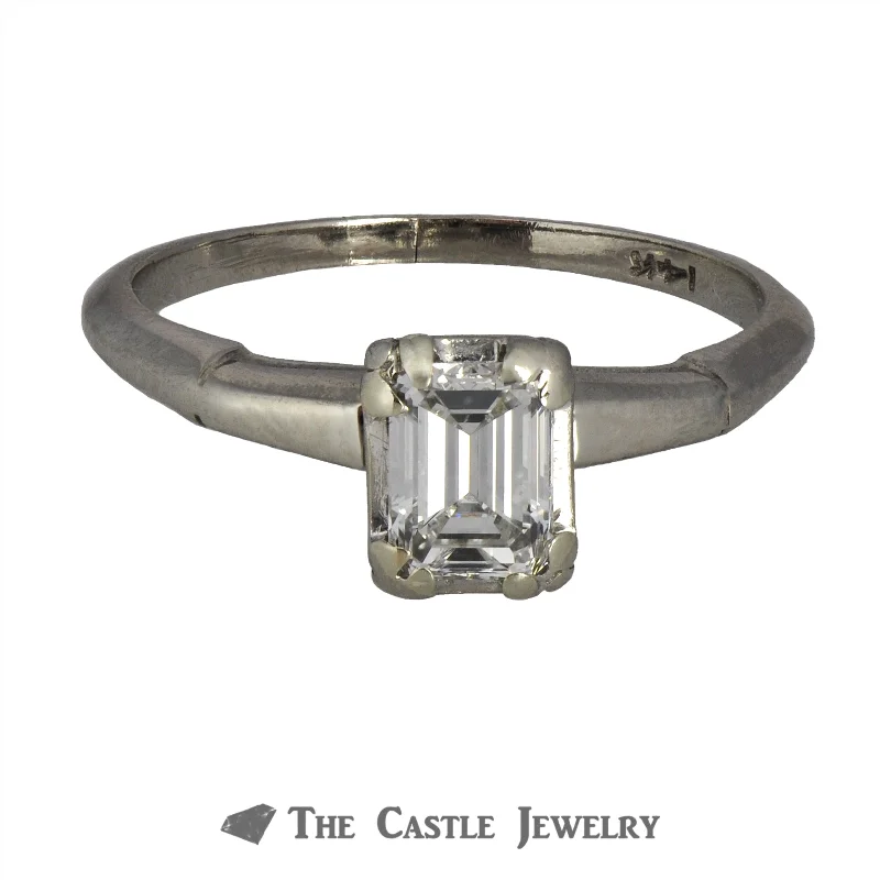 Birthstone Ring for Women-Emerald Cut .50ct VS2 G/H Diamond Engagement Ring in 14K White Gold