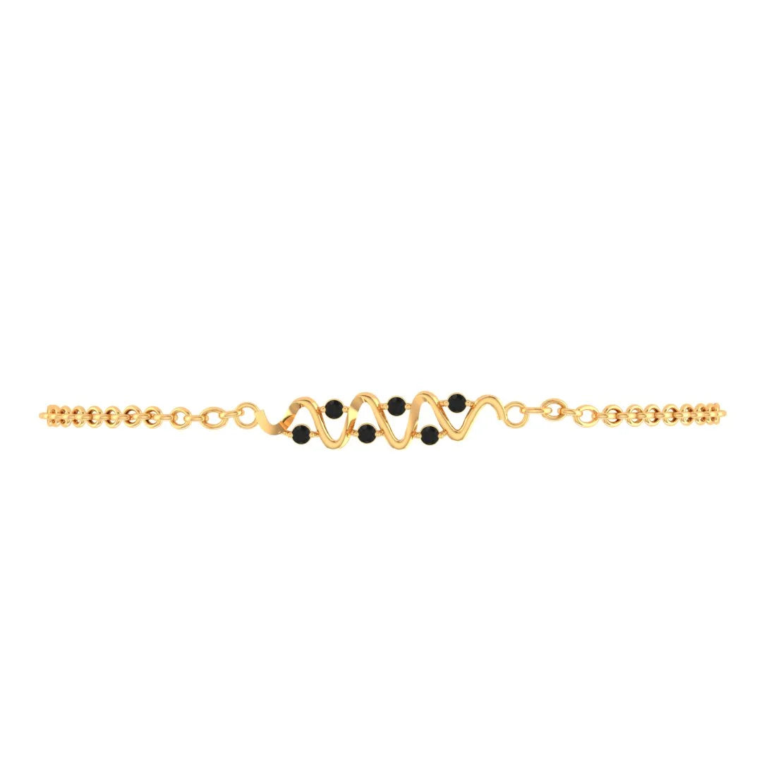 Personalized Gold Charm Bracelet-22K (916) Gold Bracelet With Wavy Design And Black Stones