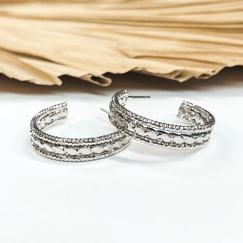 Large Stud Earrings-Darling Daze 1 Inch Rope Textured Hoop Earrings in Silver Tone