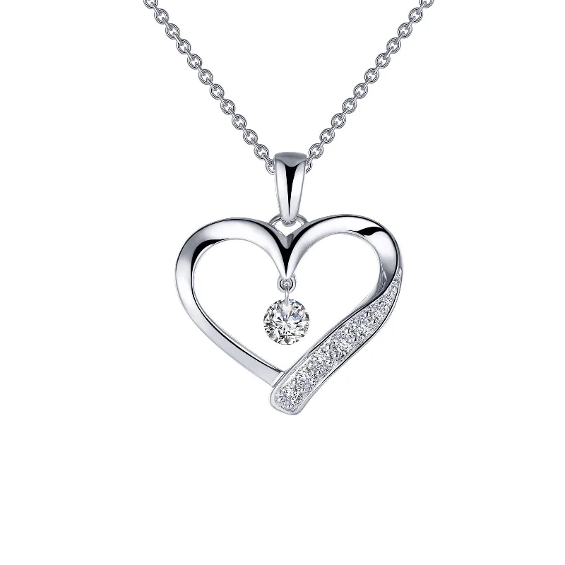 Unique Silver Necklace-Lafonn Simulated Diamond Open Heart Pendant Necklace P0221CLP