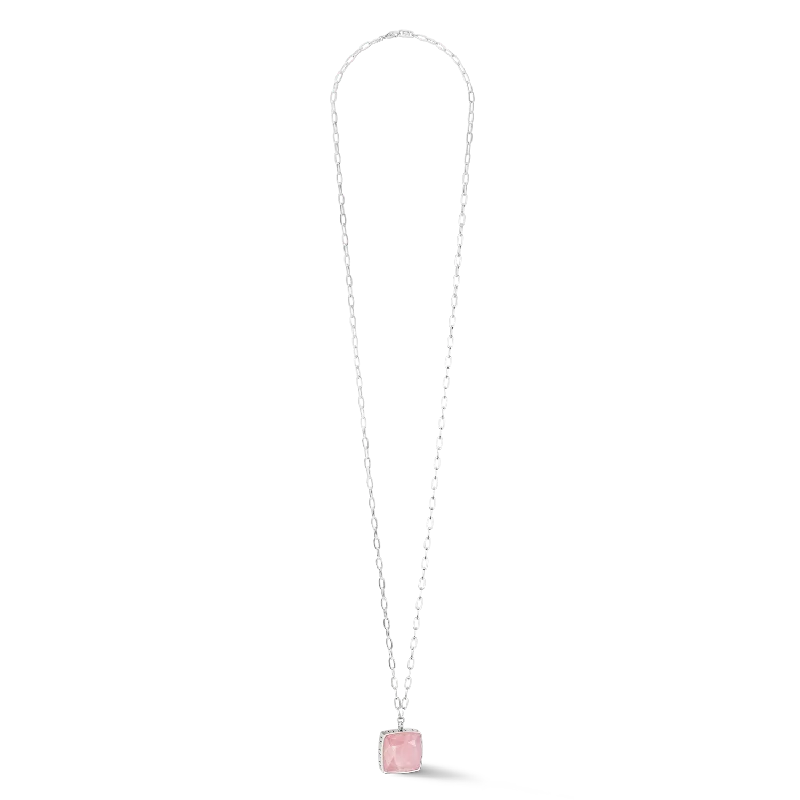 Gold Necklace with Sapphires-Necklace OE Amulet Square Rose Quartz silver-pink