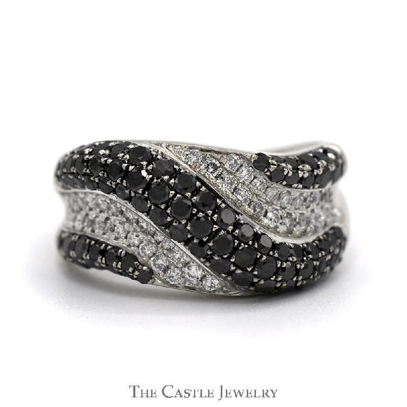 Elegant Wedding Ring with Sapphires-Wavy Black & White 2cttw Diamond Cluster Band in 14k White Gold