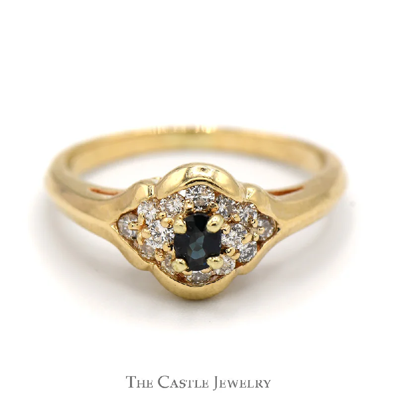 Wedding Ring Set with Diamonds-Oval Sapphire Ring with Diamond Cluster Accents in 14k Yellow Gold