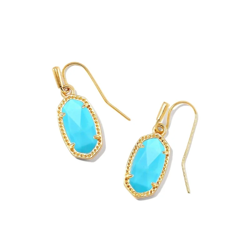 Crystal Earrings for Women-Kendra Scott | Lee Gold Earrings in Variegated Turquoise Magnesite