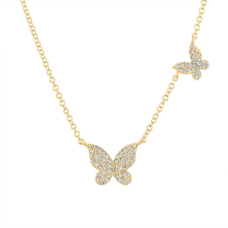 Sapphire Necklace for Women-14KT GOLD DIAMOND TWO BUTTERFLY NECKLACE