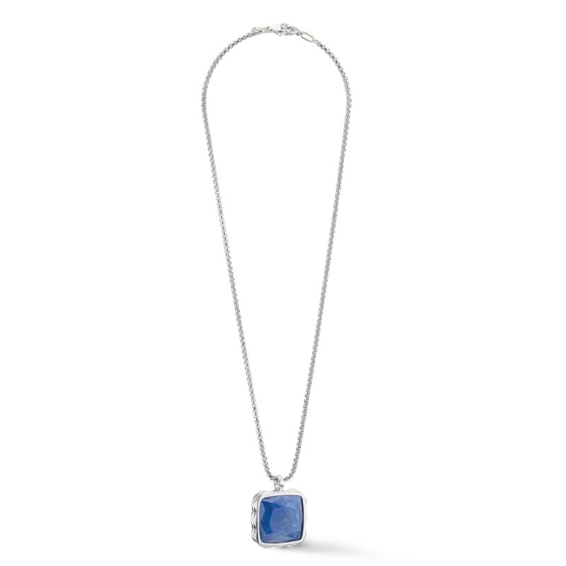 Designer Pendant Necklace-Necklace Amulet Spikes Square Aventurine silver-blue