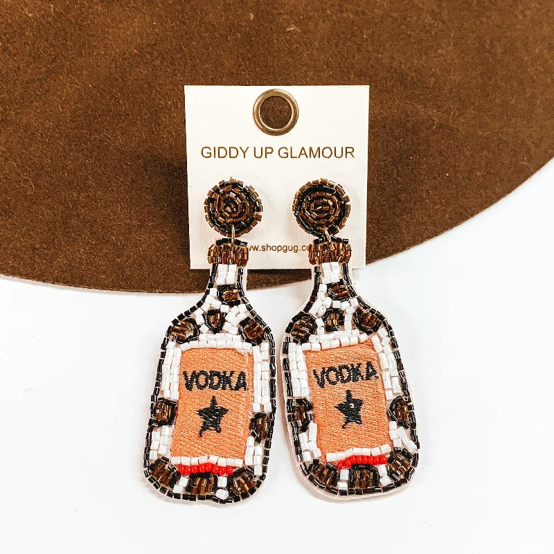 Classic Diamond Earrings-Beaded Vodka Bottle in Leopard Print