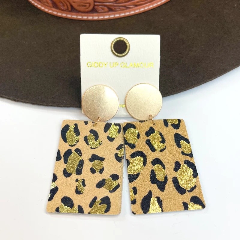 Nature Inspired Earrings-Where the Wild Things Are Leopard Print Rectangle Drop Earrings in Beige