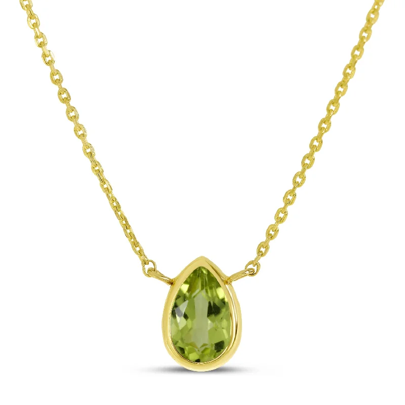 Simple Gold Necklace-14K Yellow Gold 6x4mm Pear Shaped Peridot Birthstone Necklace