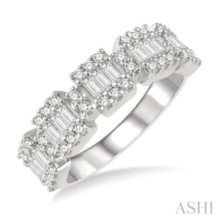 Unique Diamond Ring-3/4 Ctw Baguette and Round Cut Diamond Fusion Ring in 14K White Gold