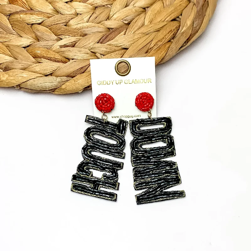 Custom Hoop Earrings-Beaded Touch Down Post Back Earrings in Black and Red