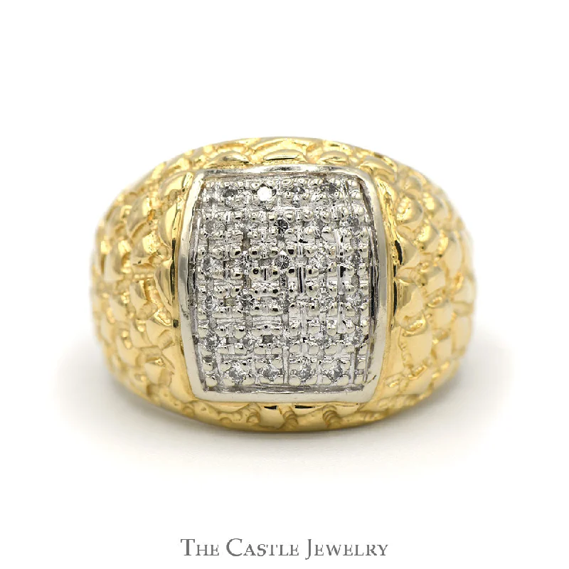 Birthstone Ring for Women-Men's Rectangular Diamond Cluster Ring in 14k Yellow Gold Nugget Designed Mounting