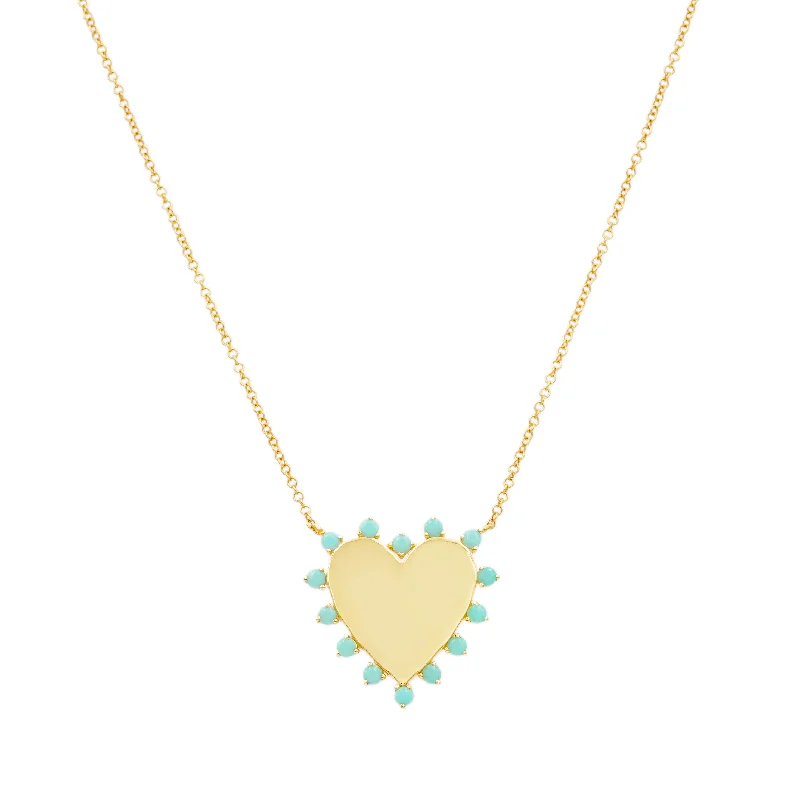 Trendy Necklace for Teens-Solid Gold Heart Necklace with Turquoise