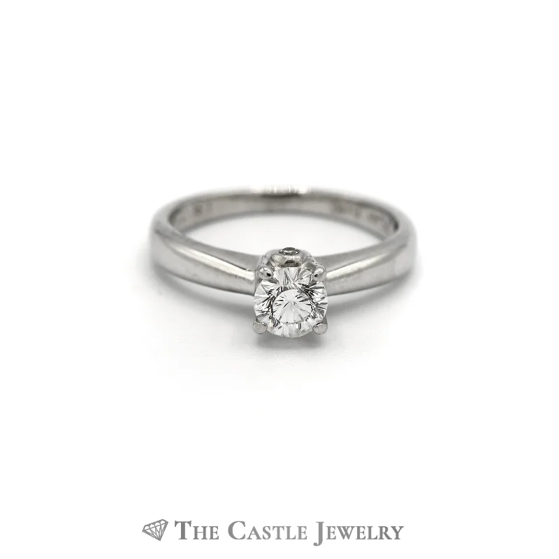 Classic Wedding Ring Set-1/2 Carat Diamond Solitaire with Surprise Diamond Accents in 18K White Gold