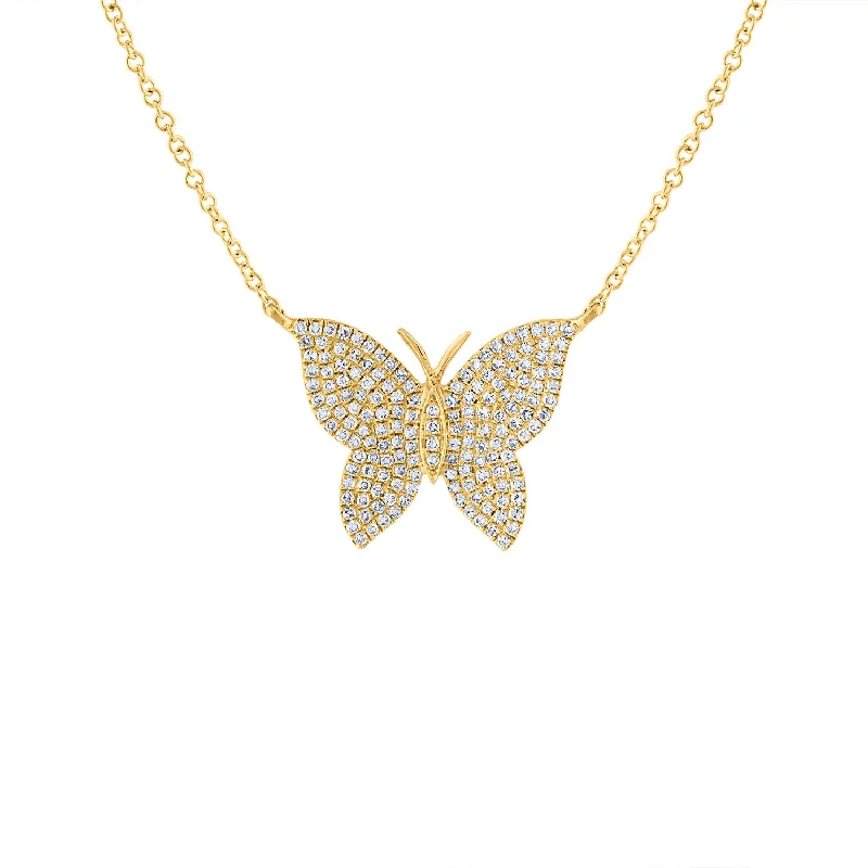 Classic Pearl Necklace-14KT GOLD DIAMOND PAVE BUTTERFLY NECKLACE