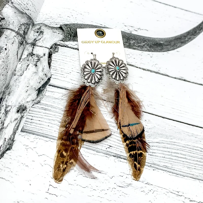 Bridal Earrings with Diamonds-Desert Doll Silver Tone Feather Earrings in Brown