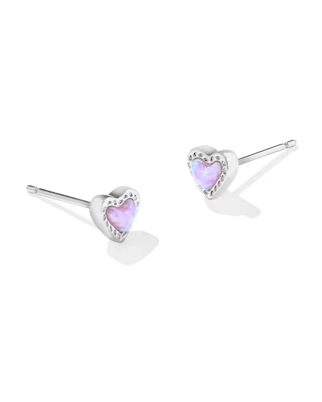 Gorgeous Stud Earrings-Kendra Scott | Mini Ari Silver Heart Studs in Bubblegum Pink Opal