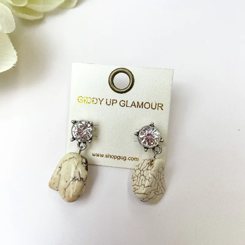 Birthstone Earrings for December-White Marbled Drop Earrings With Clear Crystal Studs