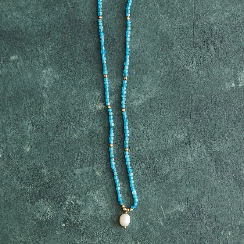 Bridal Necklace for Wedding Day-Neon Apatite & Pearl Necklace