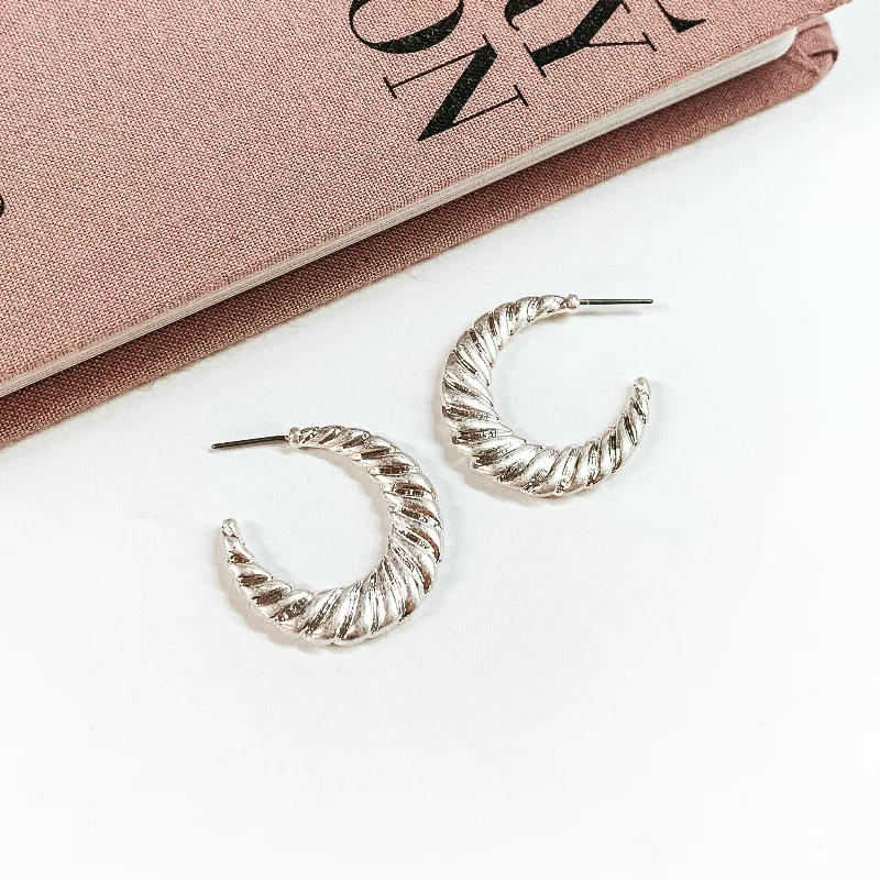 Handmade Dangle Earrings-Twist of Fate Twisted Hoop Earrings in Silver Tone