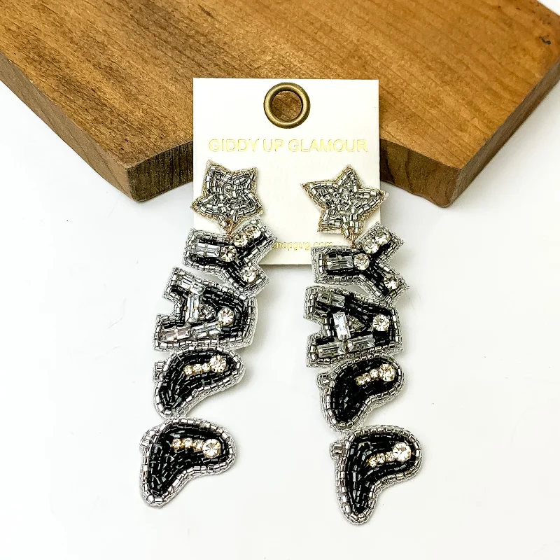 Classic Gold Stud Earrings-YALL Beaded Dangle Earrings in Black with Clear Crystal Tassels