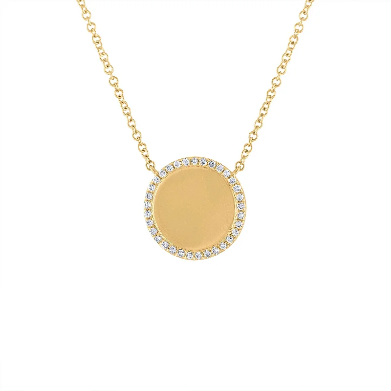 Personalized Gold Necklace-14KT GOLD DIAMOND OUTLINE DISK NECKLACE