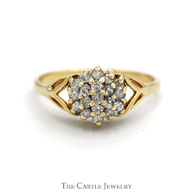 Men's Diamond Engagement Ring-1/2cttw Round Diamond Flower Cluster Ring with Split Shank Sides in 10k Yellow Gold