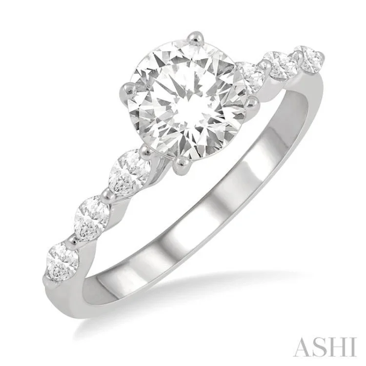 Modern Engagement Ring-3/8 ctw Round Shape Marquise Cut Semi-Mount Engagement Ring in 14K White Gold