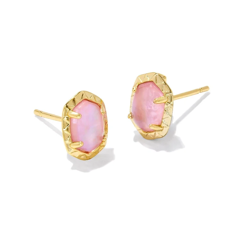 Geometric Earrings for Women-Kendra Scott | Daphne Gold Stud Earrings in Light Pink Iridescent Abalone