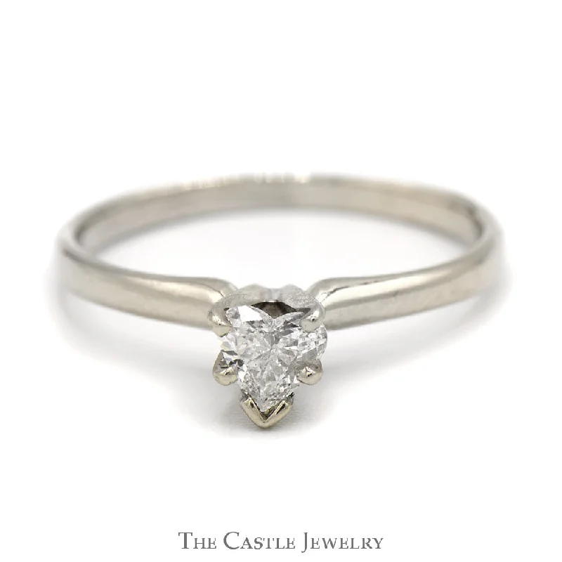 Customizable Engagement Ring-1/2ct Heart Cut Diamond Solitaire Engagement Ring in 14k White Gold