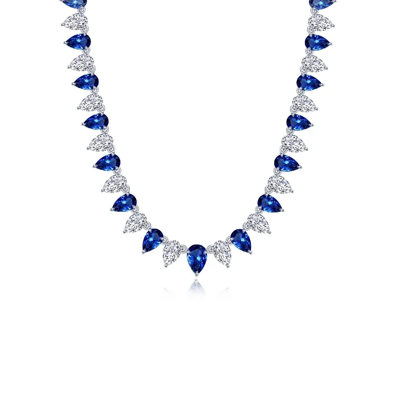 Luxury Pearl Necklace-Lafonn Simulated Diamond & Fancy Lab Grown Sapphire 38.00ct. Tennis Necklace SYN029SP16