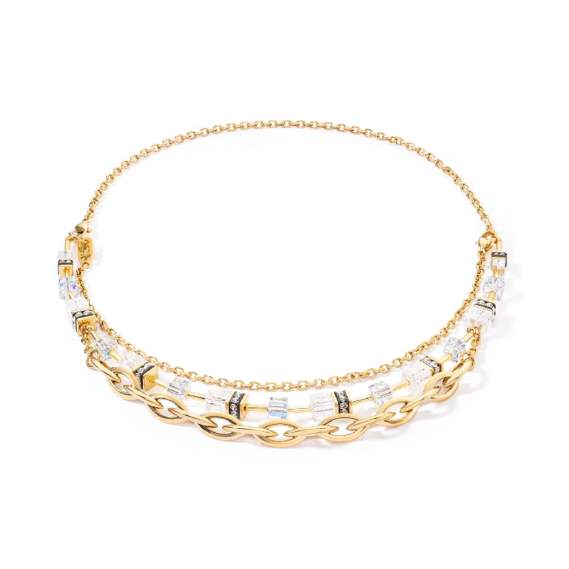 Boho Style Necklace-GeoCUBE® Festive Layer necklace gold-white