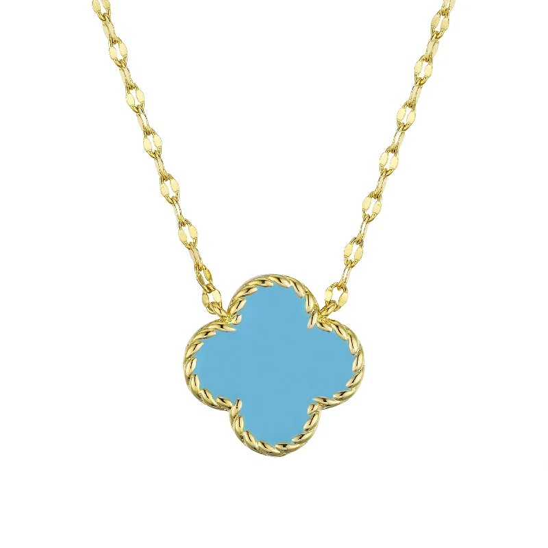 Wedding Necklace with Sapphire-Four Leaf Clover Necklace - Turquoise