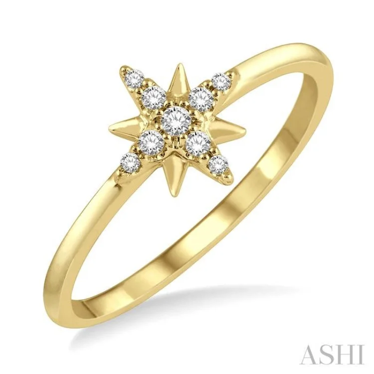 Wedding Ring for Bride-1/10 Ctw Star Center Round Cut Diamond Petite Fashion Ring in 10K Yellow Gold