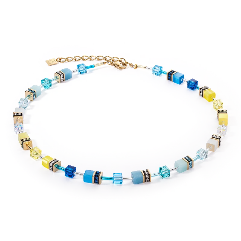 Classic Gold Chain Necklace-GeoCUBE® Iconic necklace turquoise-yellow