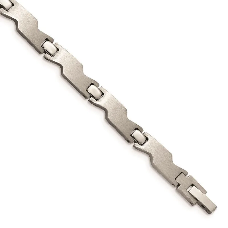 Stackable Silver Bracelets-Stainless Steel Brushed and Polished 8in Bracelet