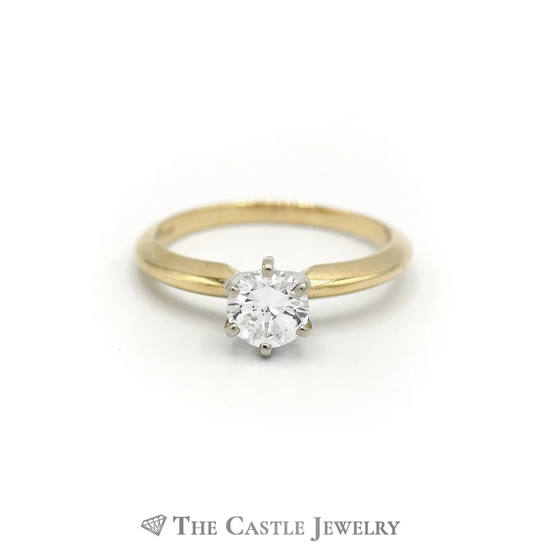 Elegant Silver Ring for Women-Beautiful .75ct Round Brilliant Cut Diamond Engagement Ring in 14K Yellow Gold