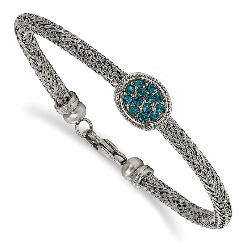 Customizable Gold Bracelet-Stainless Steel Polished and Textured Blue Crystal 7.25in. Bracelet