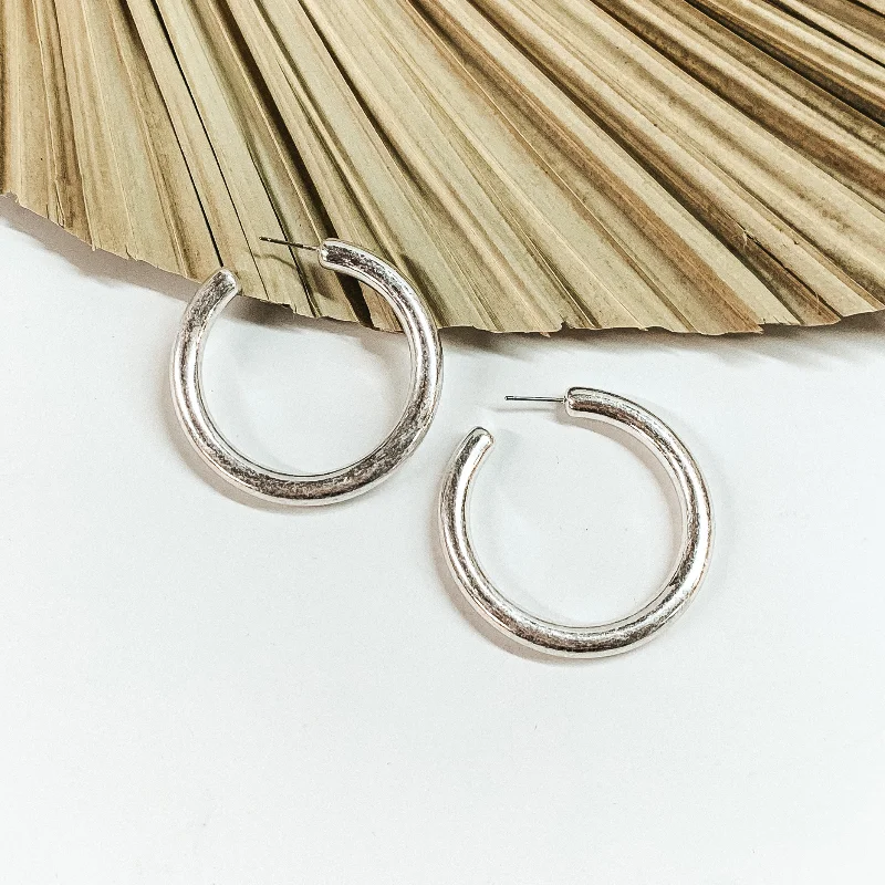 Swarovski Crystal Earrings-Clean Slate Large Hoop Earrings in Worn Silver Tone